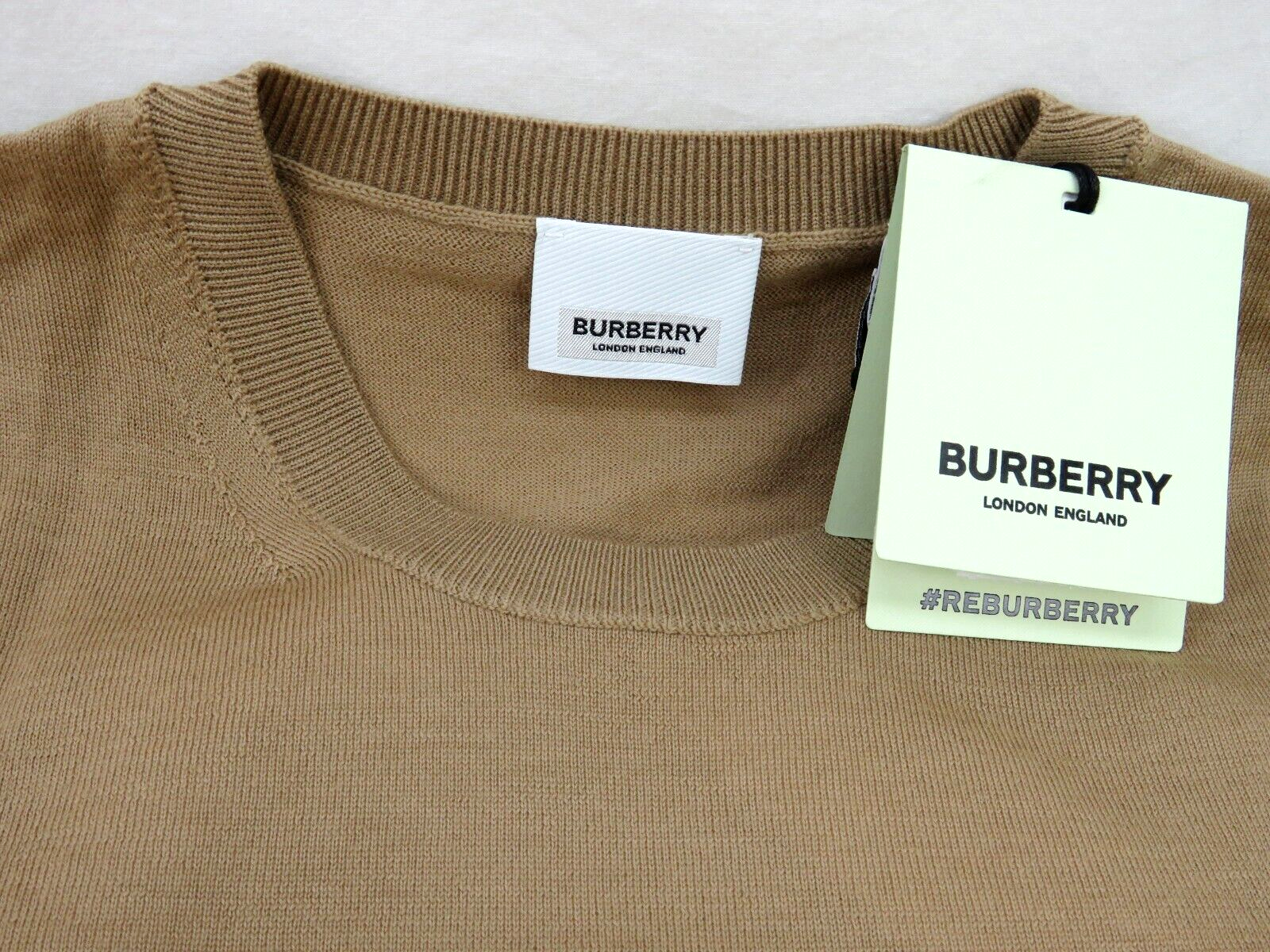 Pre-owned Burberry $830  Bempton Camel Merino Wool Elbow Check Patches Pullover Sweater S In Beige