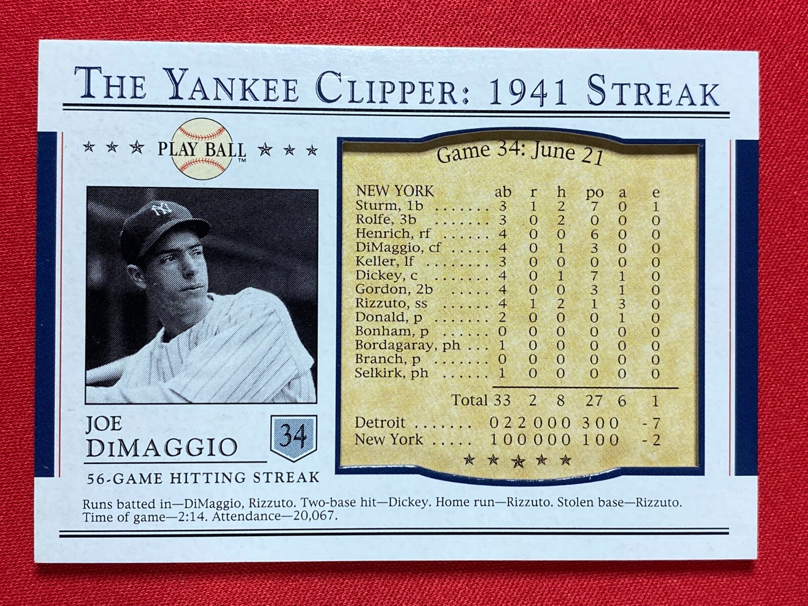 2003 UD Play Ball #S-34 Joe DiMaggio Yankee Clipper: 1941