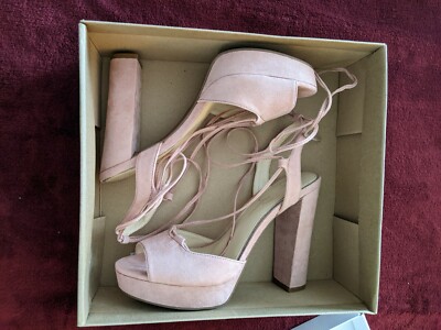 Jessica Simpson Women's Ankle Wrap Heeled Sandal Blush Pink Suede. 8M. 