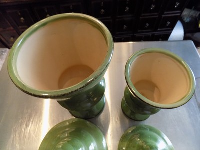 Set of 2 Green Glass Containers/Urns w/ Tops Decorative 9