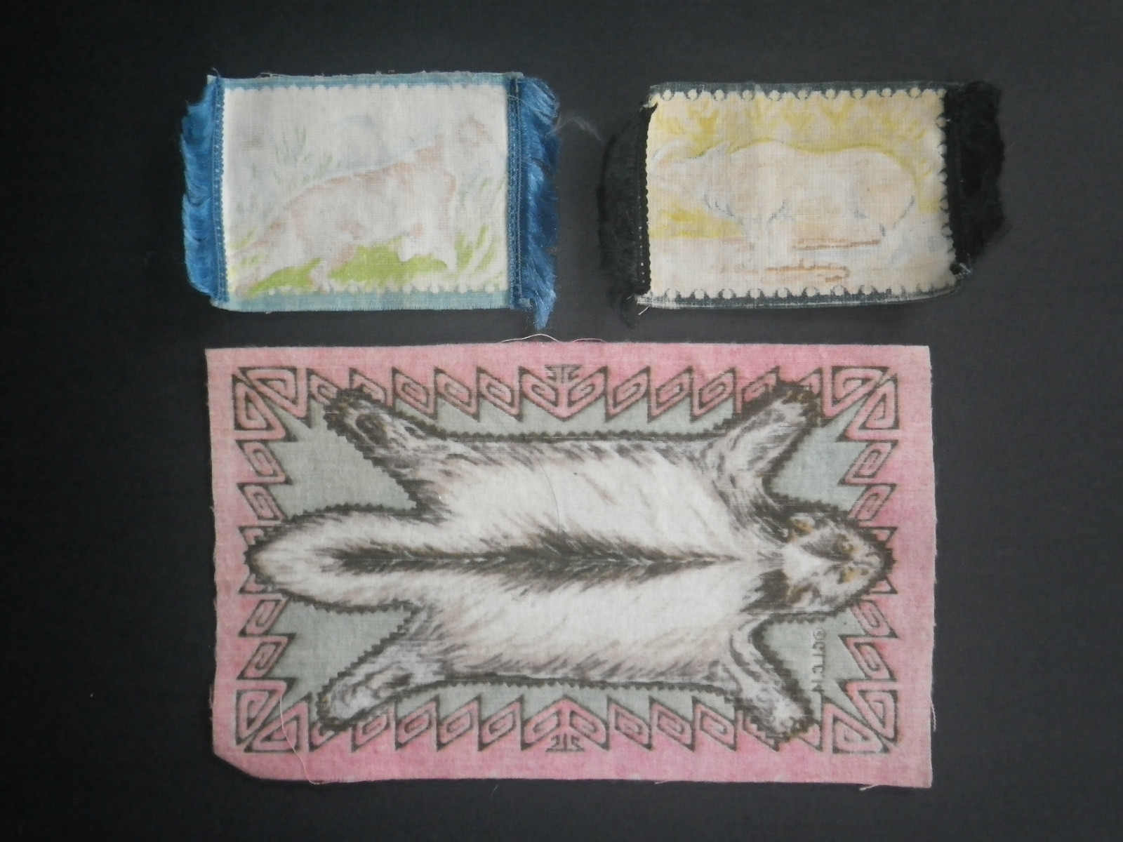 Vintage Textile Fabric Beaver Pelt Tiger Rhinoceros Miniature Rug Antique