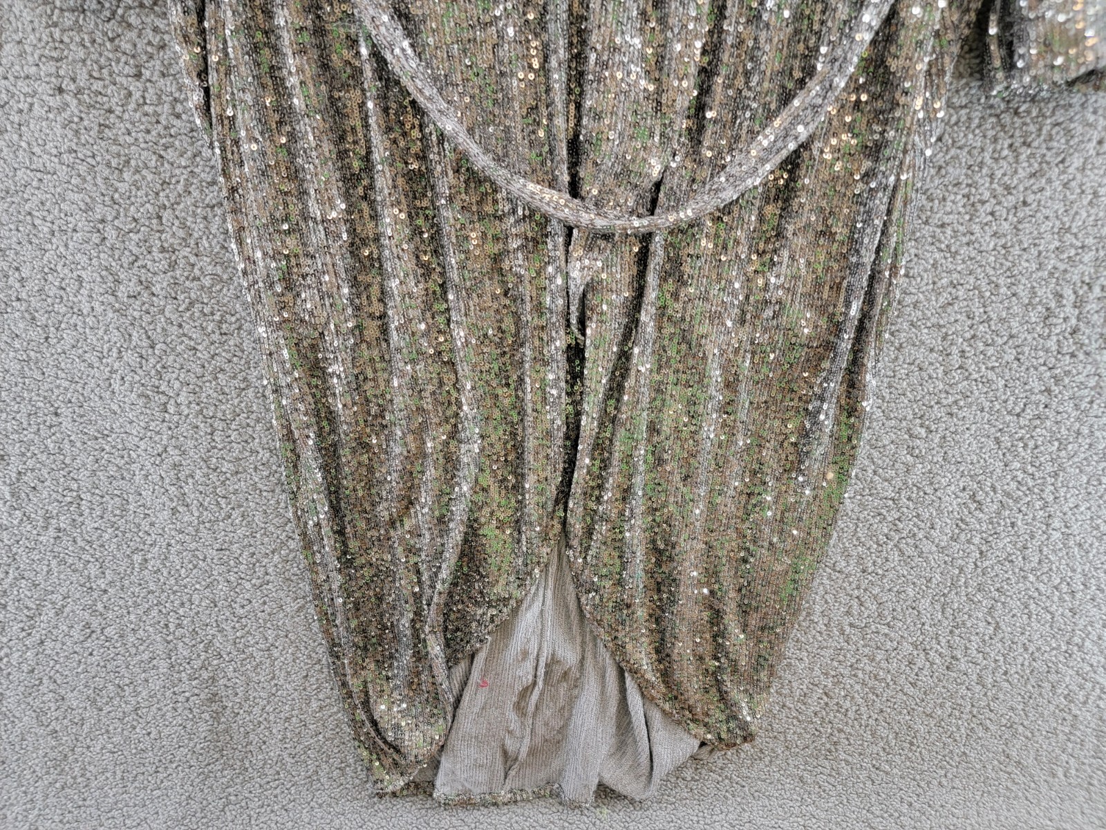 Pre-owned Halston Heritage Halston Falan Sequined Wrap Dress Women's 10 Dark Silver Long Sleeve Lined