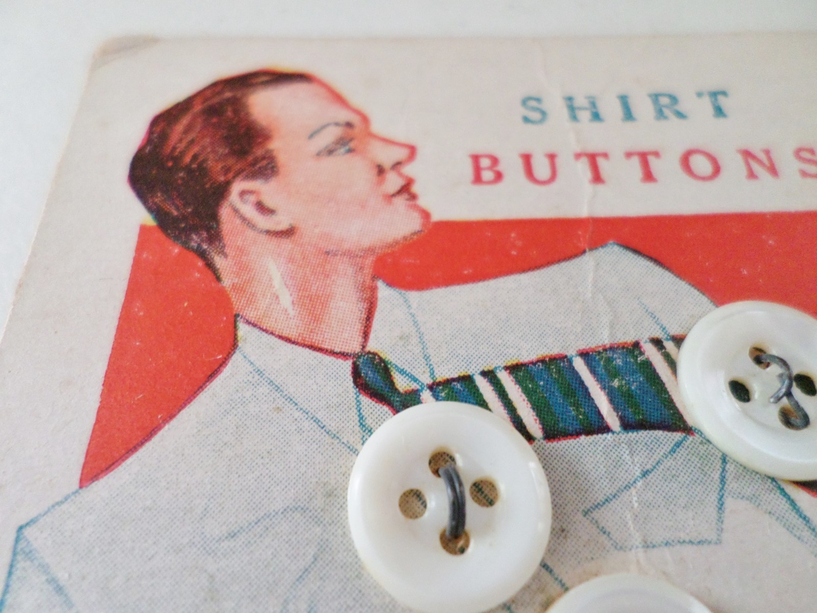 Lucky Day Shirt Buttons on Original Card, 6 White Buttons