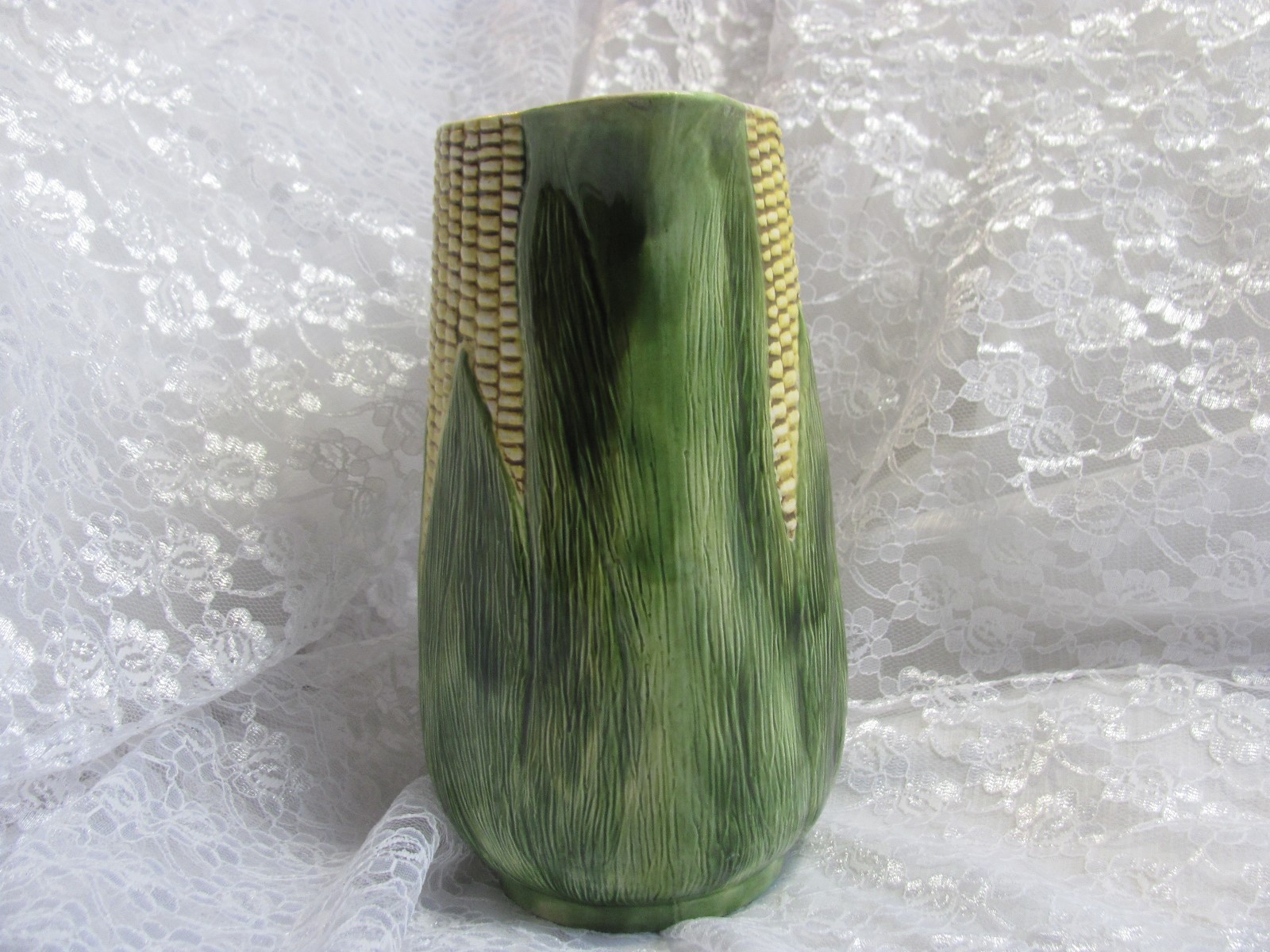 Antique Vintage Fauntine 68 Majolica Figural Corn Pitcher Jug Old Estate 8.5 in