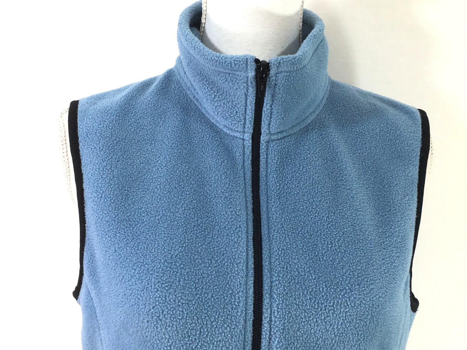 EDDIE BAUER womens POLARTEC fleece vest SMALL blue black zipper pockets (J504)