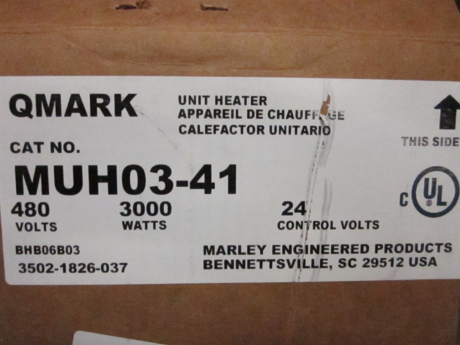 QMARK MUH0341 Electric Unit Heater 480VAC 3 kW 3 Ph Vertical or Horizontal Mount