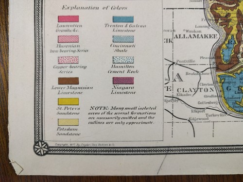 1878 WISCONSIN GEOLOGICAL Map Old Antique Historical DRIFTLESS AREA MAPZ