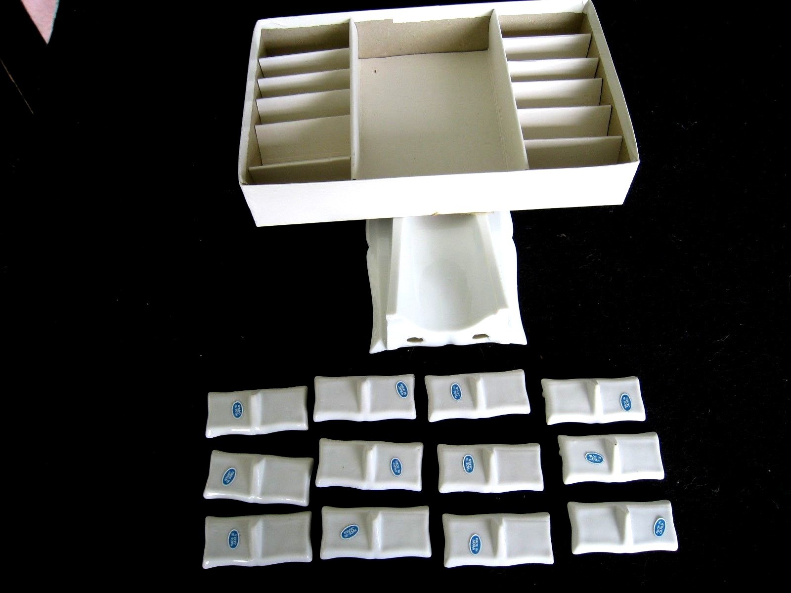 Table Nameplates(12) with Menu Board....all ceramic....old Japan blue labels