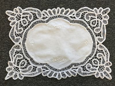 Embroidered Cotton Lace Battenburg Embroidery Placemat Table Runner White Beige