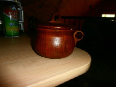 Folk Art Brown wood Sugar Bowl by G. L. Ritz, Columbus ,  IN