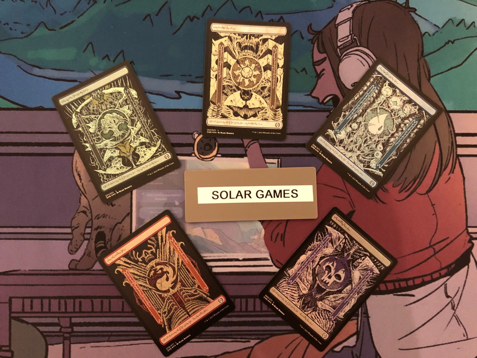1x Set All 5 FOIL Full Art Lands Phyrexian Text | MTG