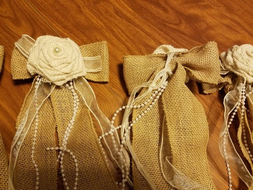 Lot Of 4 Burlap Wedding Bows Rustic Lace