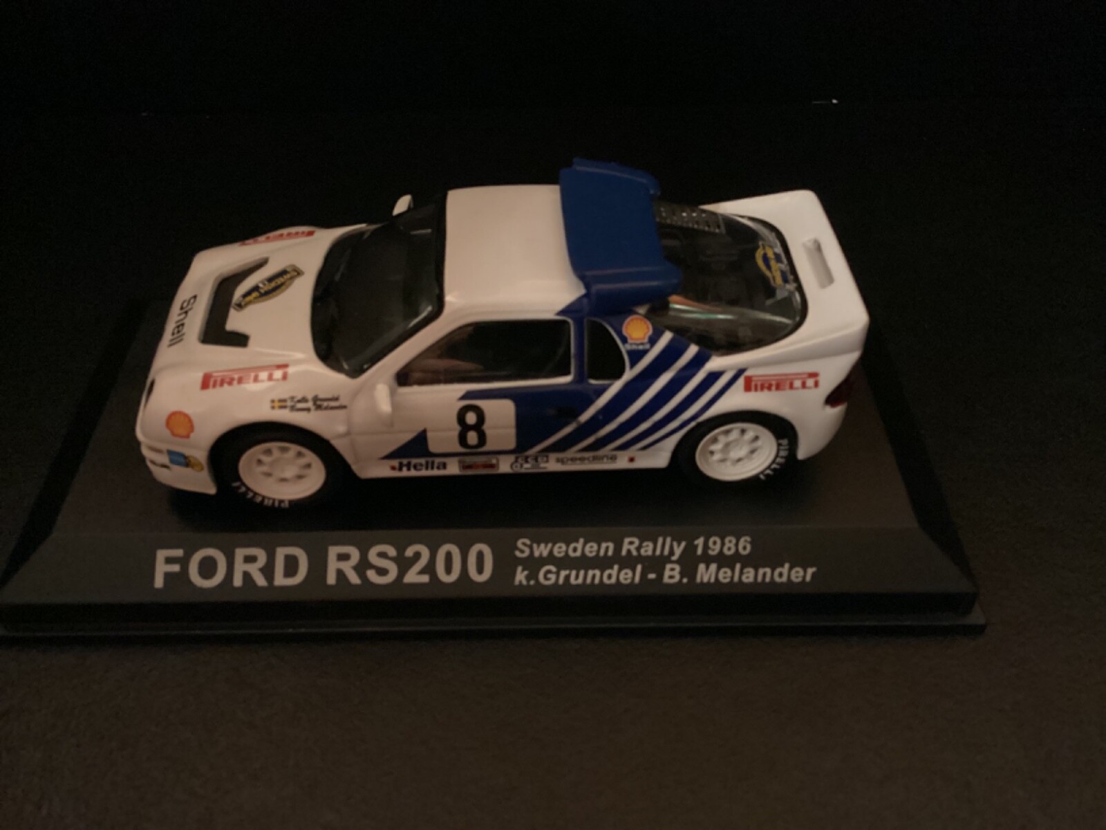 Ford RS200 #8 Rally Sweden 1986 K. Grundel Diecast in 1/43 Ford RS200 #8 Rally Sweden 1986 K. Grundel Diecast in 1/43