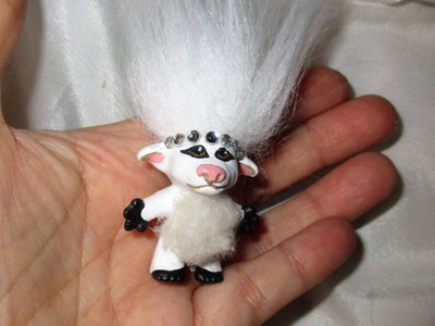 LAMB TROLL OOAK Doll Custom Painted unique mini 1 in white upface mini sheep