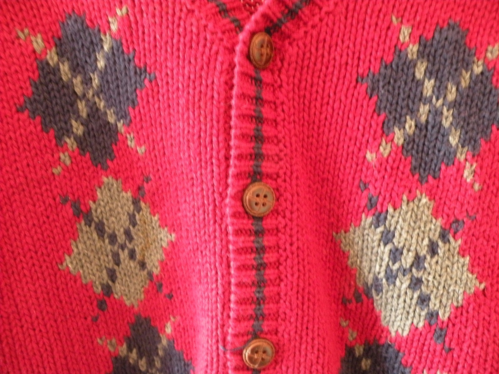 Boy's KITESTRINGS 5/6 LS Christmas V-neck Button Cardigan Argyle Maroon Blue Gry