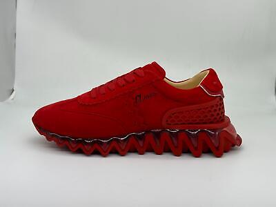 Pre-owned Christian Louboutin Loubishark Mens Suede Low Top Sneakers Shoes Loubi Red $1050
