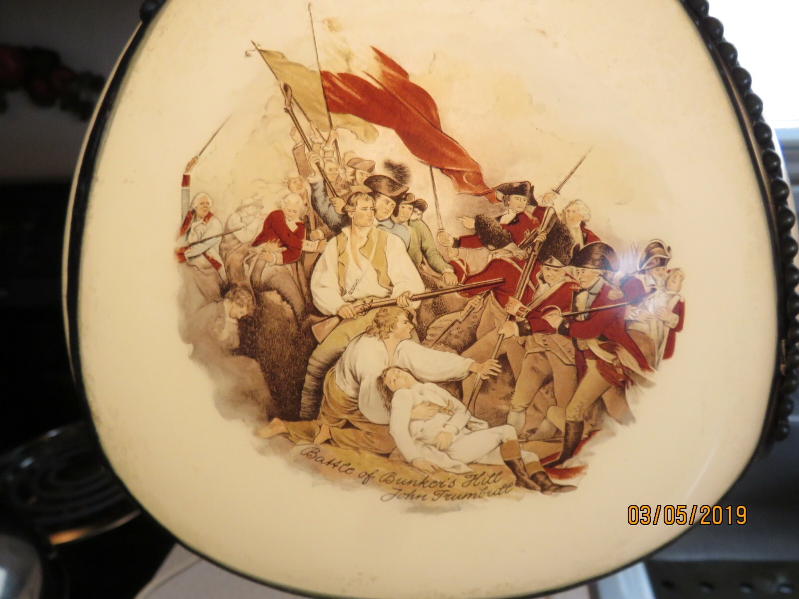 Antique painted Glass Shade with  table  BASE Lamp showing our  Country History