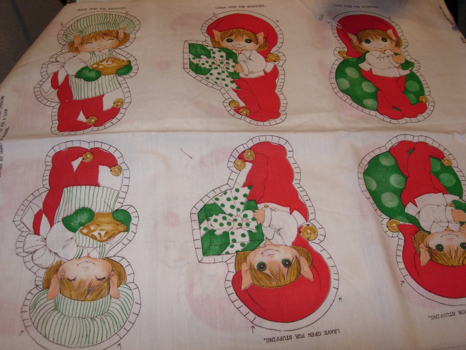 VINTAGE FABRIC CHRISTMAS HOLIDAY 6 STUFFED ELVES PIXIE ELF BOY GIRL ORNAMENTS 7