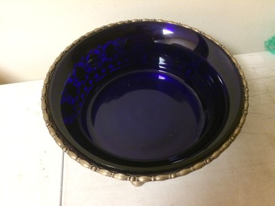 Bruckhamm & Shone German 800 Silver Bowl Cobalt Glass Insert LAMEYEP No. 12436