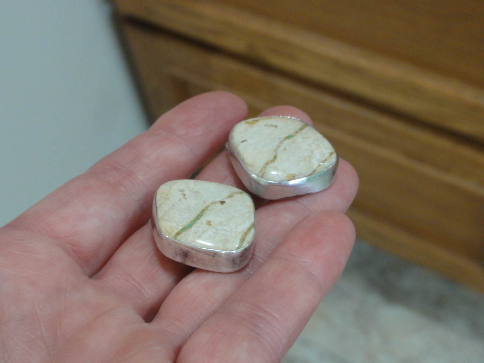 Estate Sterling Silver Desert Jasper Stone Clip On Earrings Southwestern