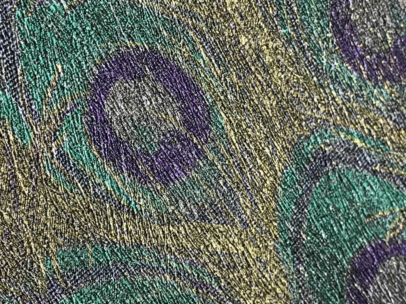 Wallpaper Peacock textured wall coverings rolls faux animal Green Gold Metallic 