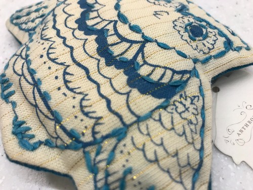 NWT Anthropologie Owl Lavender Sachet ?? Potpourri ~ Rhinestone Embroidered Blue
