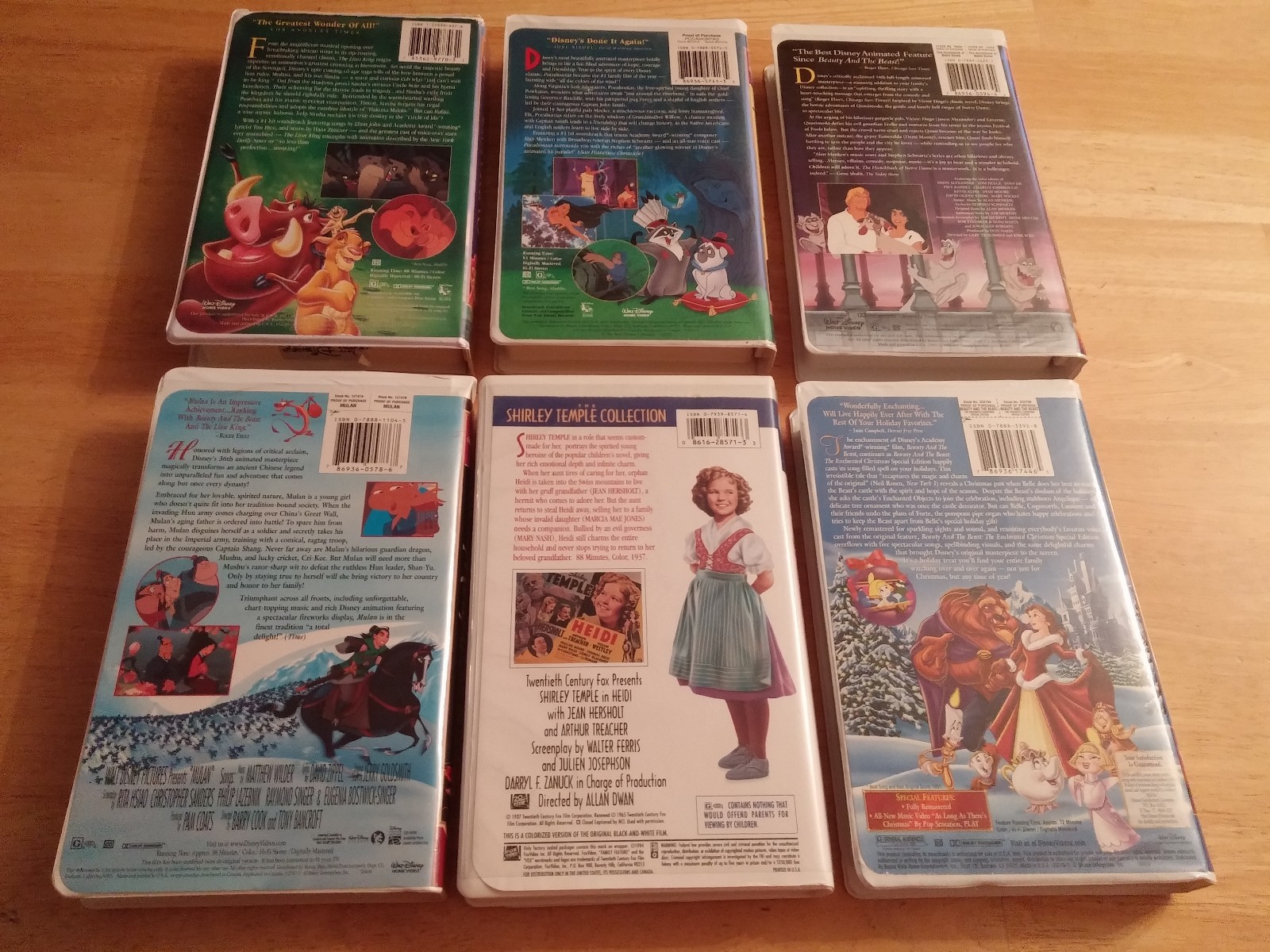 6 VTG KIDS MOVIES-POCAHONTAS/LION KING/MULAN/HEIDI/HUNCHBACK/BEAUTY & THE BEAST
