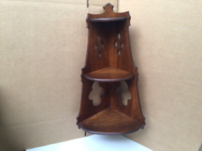 Vintage 3 Tier Wood Corner Wall Mount Shelf  21  x 11 1/2  Decorative Cutouts