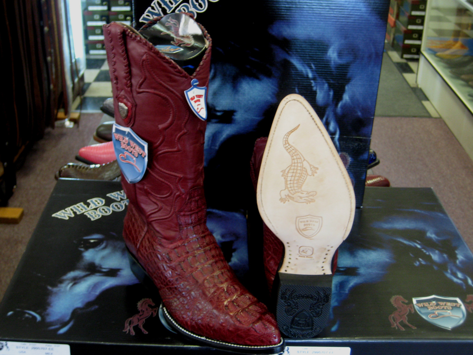 Pre-owned Wild West Boots Wild West Burgundy Crocodile Hornback Western Cowboy Boot J-toe (d) 2990206 In Red