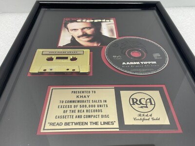 1992 AARON TIPPIN RCA RECORDS AWARD CERTIFIED GOLD READ BETWEEN THE LINES 17x13''