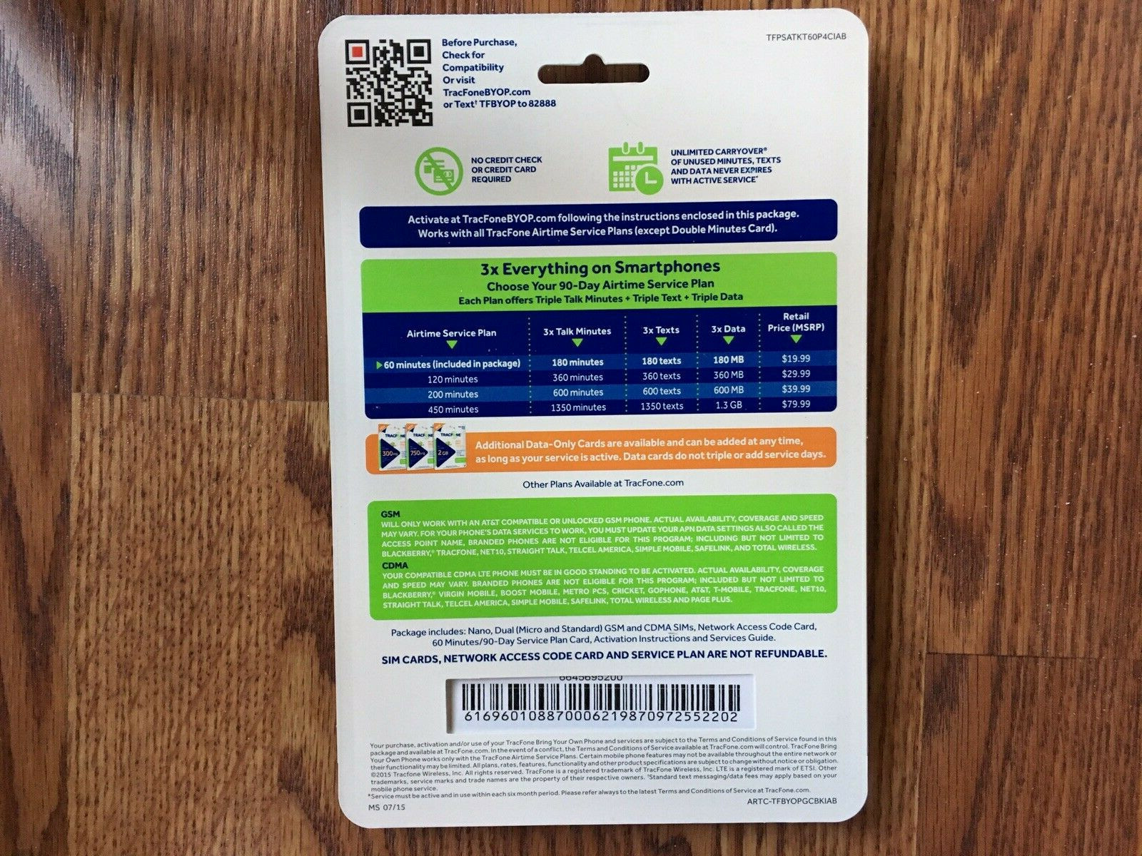 Tracfone 4G LTE 90 Days 60 Minutes GSM CDMA SIM Kit Bring Your Own Smartphone