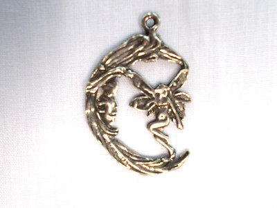 MOON GODDESS CRESCENT & CLASSIC NYMPH FAIRY PEWTER PENDANT ADJUSTABLE NECKLACE