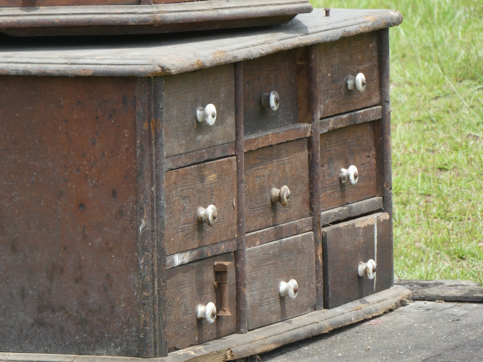 Antique Octagon Rotating Hardware Store Cabinet 80, 18 Drawers Triangle Drawers