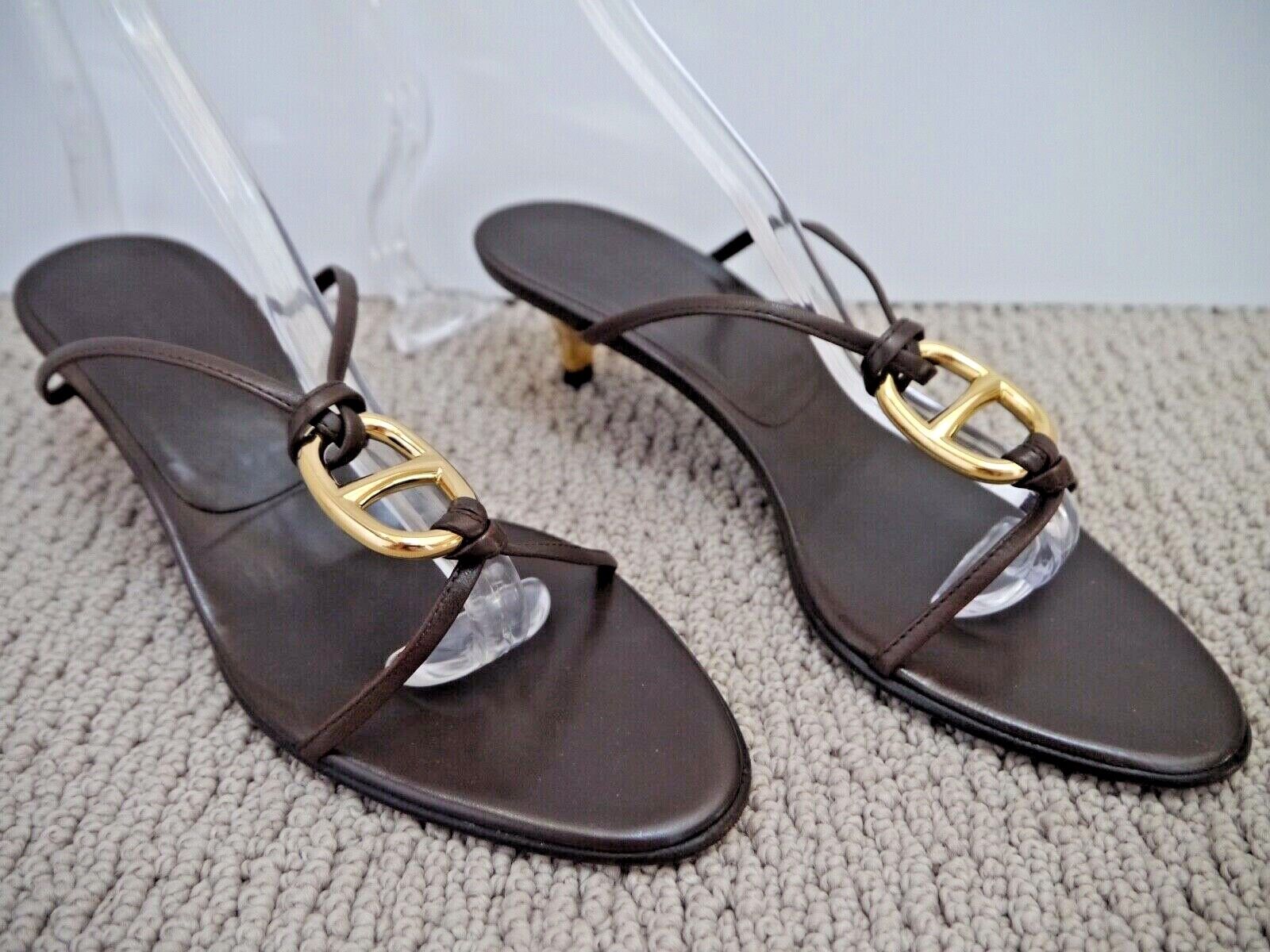 HERMES brown leather gold metal chaine d'ancre strappy HERMES brown leather gold metal chaine d'ancre strappy