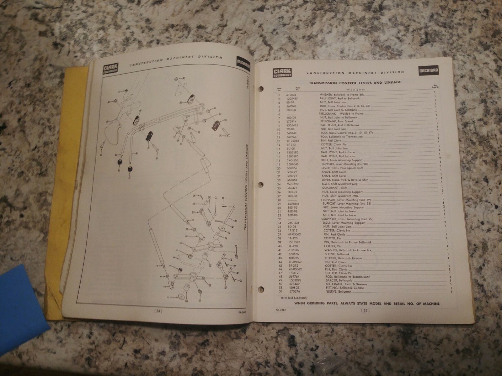 Michigan Parts Manual No. 2462 Model 125 III A Articulated Tractor Shovel