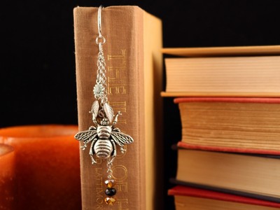 Floral Bookmark Tibetan Silver Large Bee Pendant, Sunflower, Leaves & Swarovski