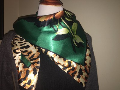 New Big Square Thick Silk Satin Large Scarf Wrap Shawl Green Red Leopard Floral