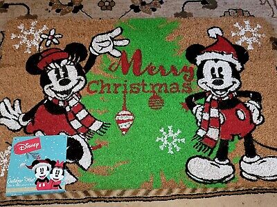 New Disney Mickey Mouse Outdoor Porch Coir Door Mat Rug Christmas Holiday