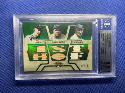 2008 Topps Triple Threads Ty Cobb/ Babe Ruth Honus Wagner Jersey Bat /18 1st HOF