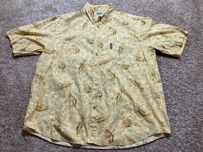 Columbia Mens Fish Yellow Outdoor Button Short Sleeve Cotton Shirt Size 2XL
