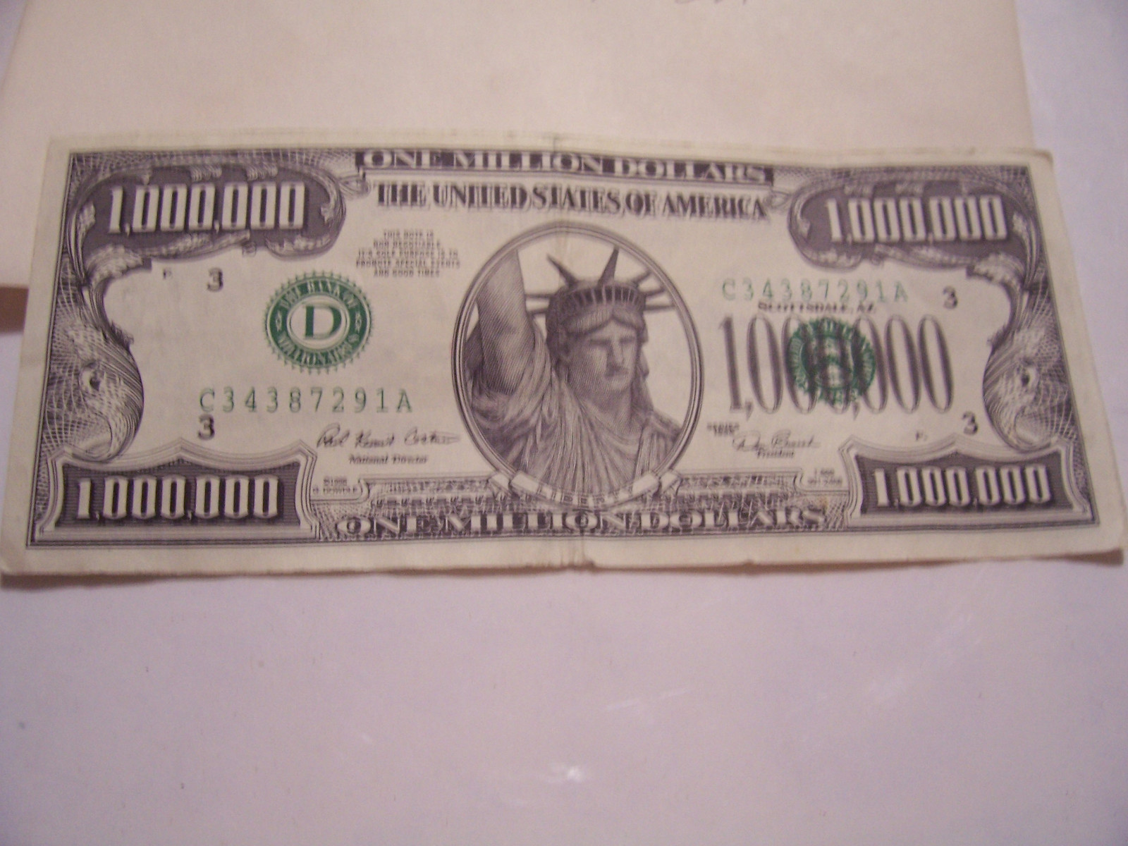 STATUE OF LIBERTY 1,000,000 NOVELTY DOLLAR BILL