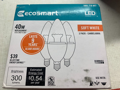 EcoSmart LED Soft White Candelabra Bulbs 120V 40W Dimmable (Pack of 3)