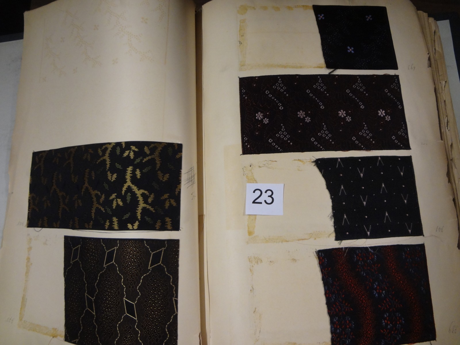 Antique Vintage French fabric swatch sample book most Silk Jacquard # 23