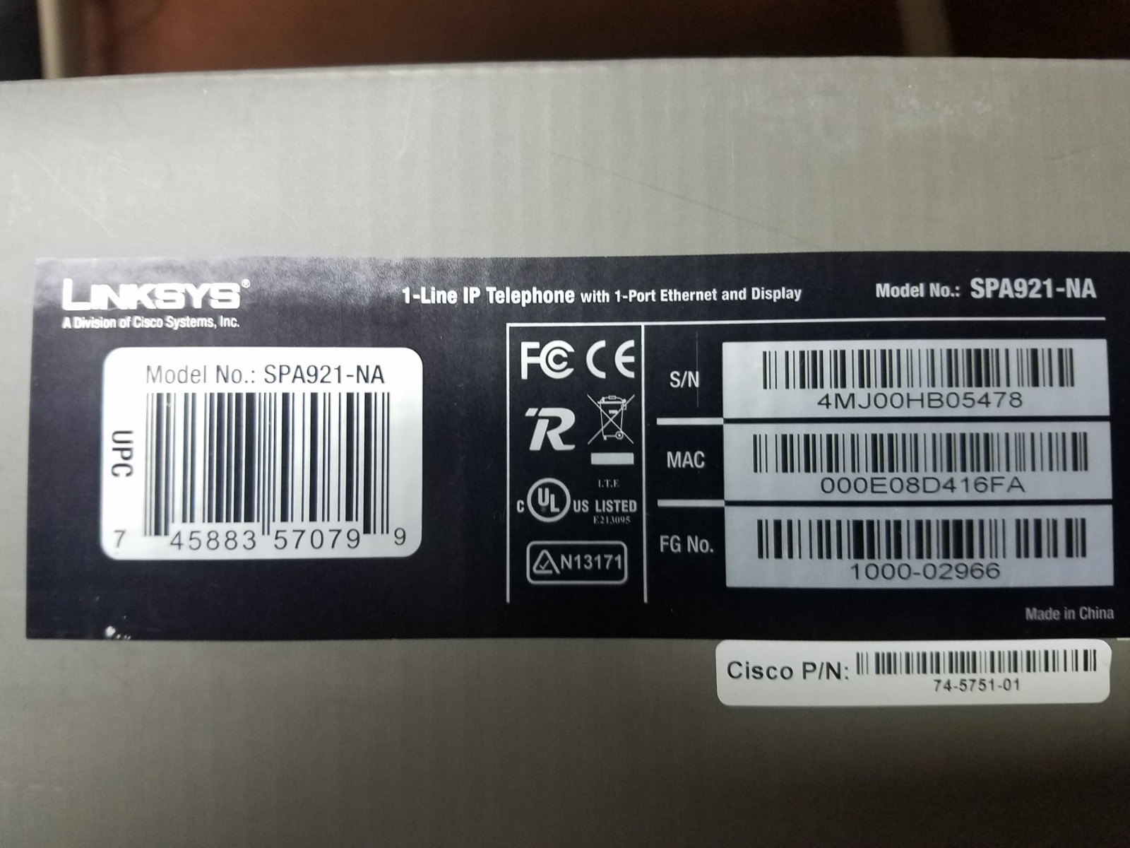 CISCO Linksys SPA921 1-Line VoIP IP Telephone 1 LAN Port