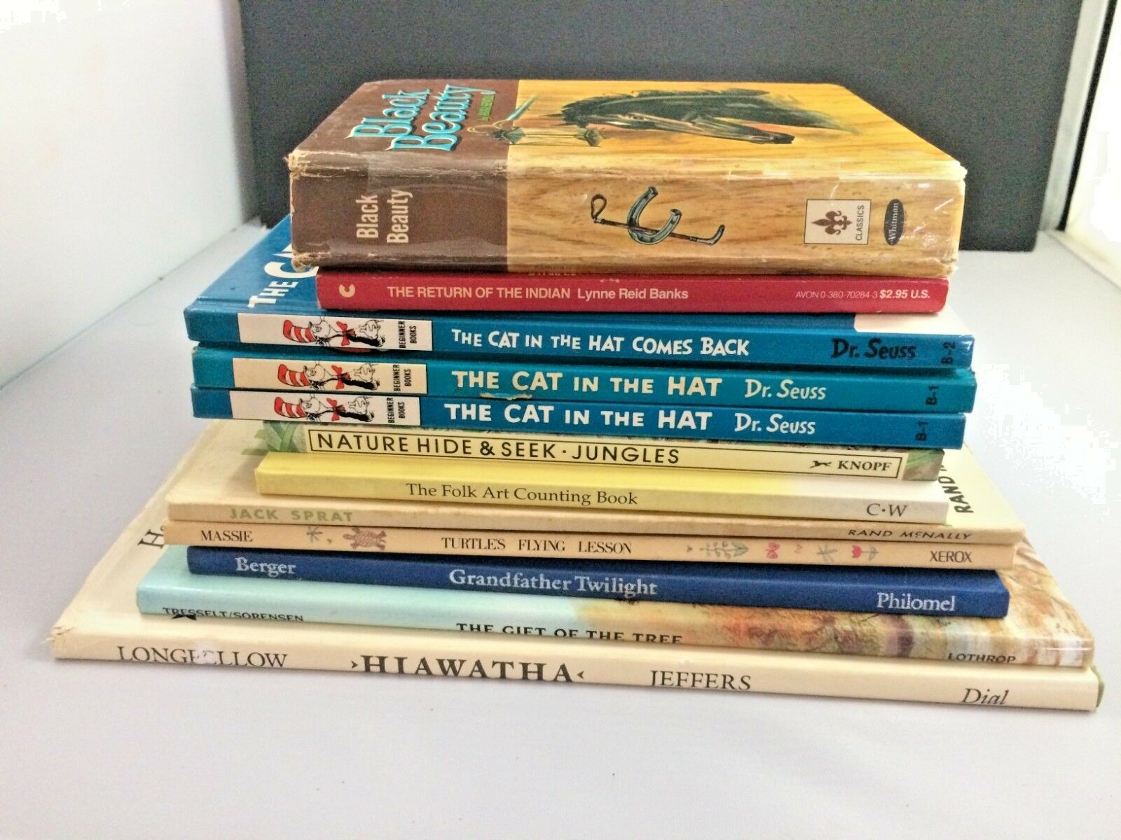 Lot of 12 vintage kids teen books Dr. Seuss, Jack Sprat, Black Beauty, Hiawatha