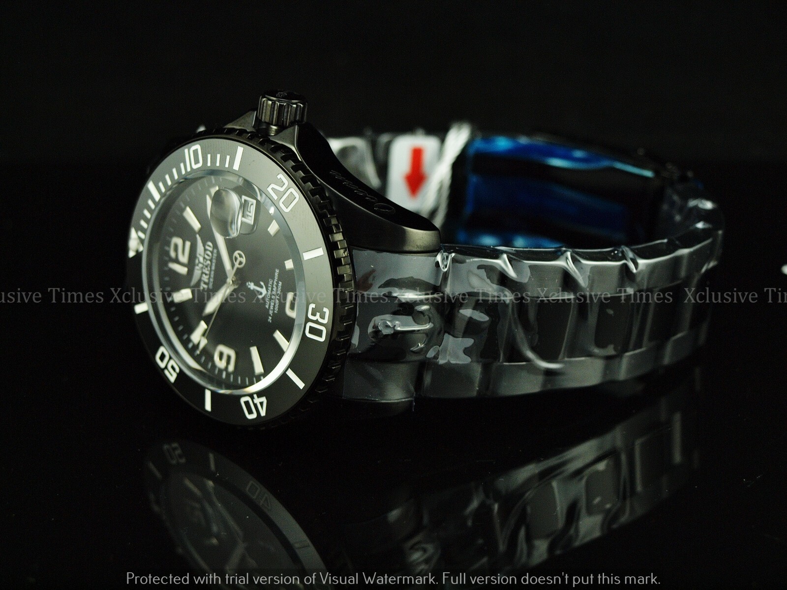 Pre-owned Master Tresod Men Superluminous Combat Ocean  Auto Triple Black Sapphire Ss Watch