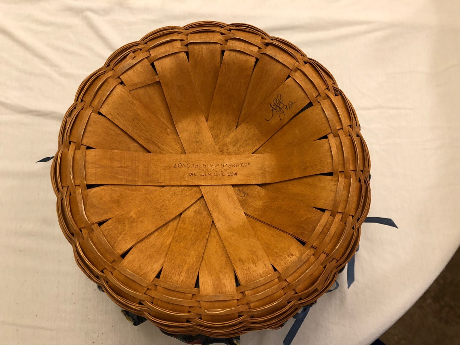 Longaberger Very Large Basket Blue Floral Round Cloth Liner Protector