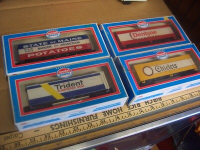 vintage life-like dentyne box car,chiclets,trident,maine potatoes,HO,train,4 lot