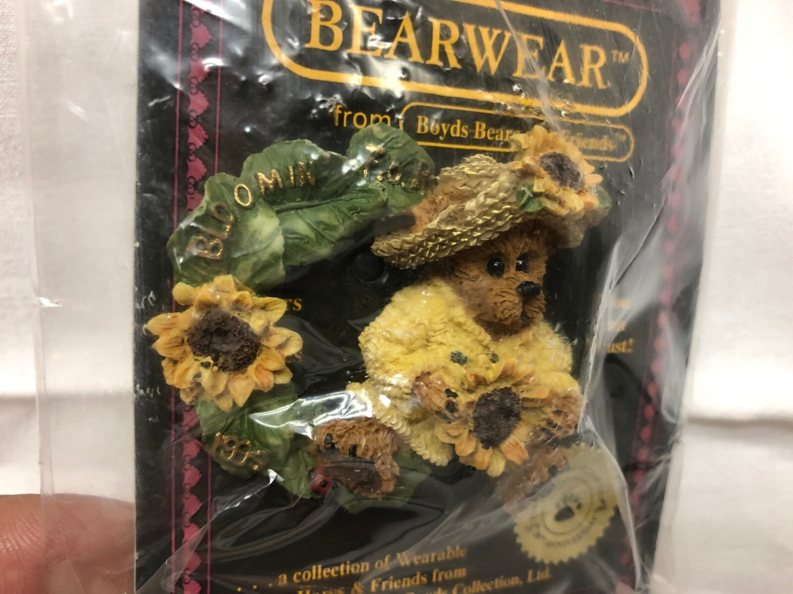 Bear Wear Pin Bloom F O B Boyd Bear IN ORIGINAL PACKAGING Bear Wear Pin Bloom F O B Boyd Bear IN ORIGINAL PACKAGING