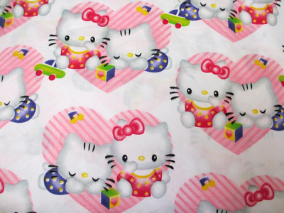 Large Hello Kitty and Hearts Cotton Sheeting Fabric - By The Yard